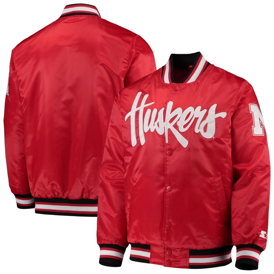 Nebraska huskers o line red satin varsity jacket 1