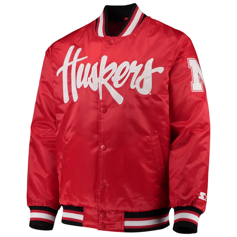 Nebraska huskers o line red satin varsity jacket 2