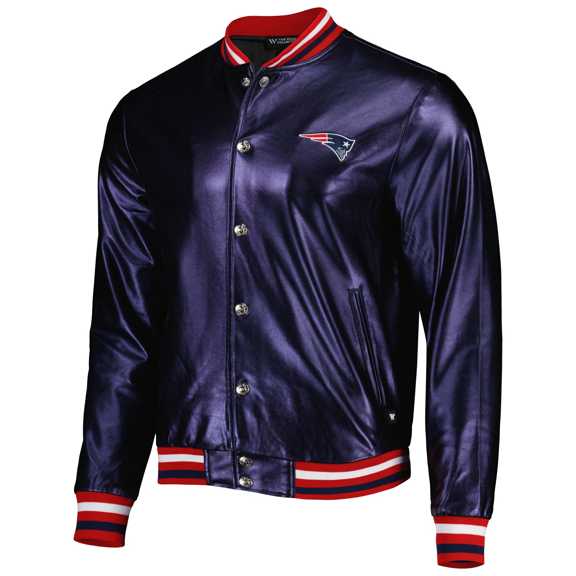 New england patriots the wild collective metallic bomber black polyester varsity jacket 2
