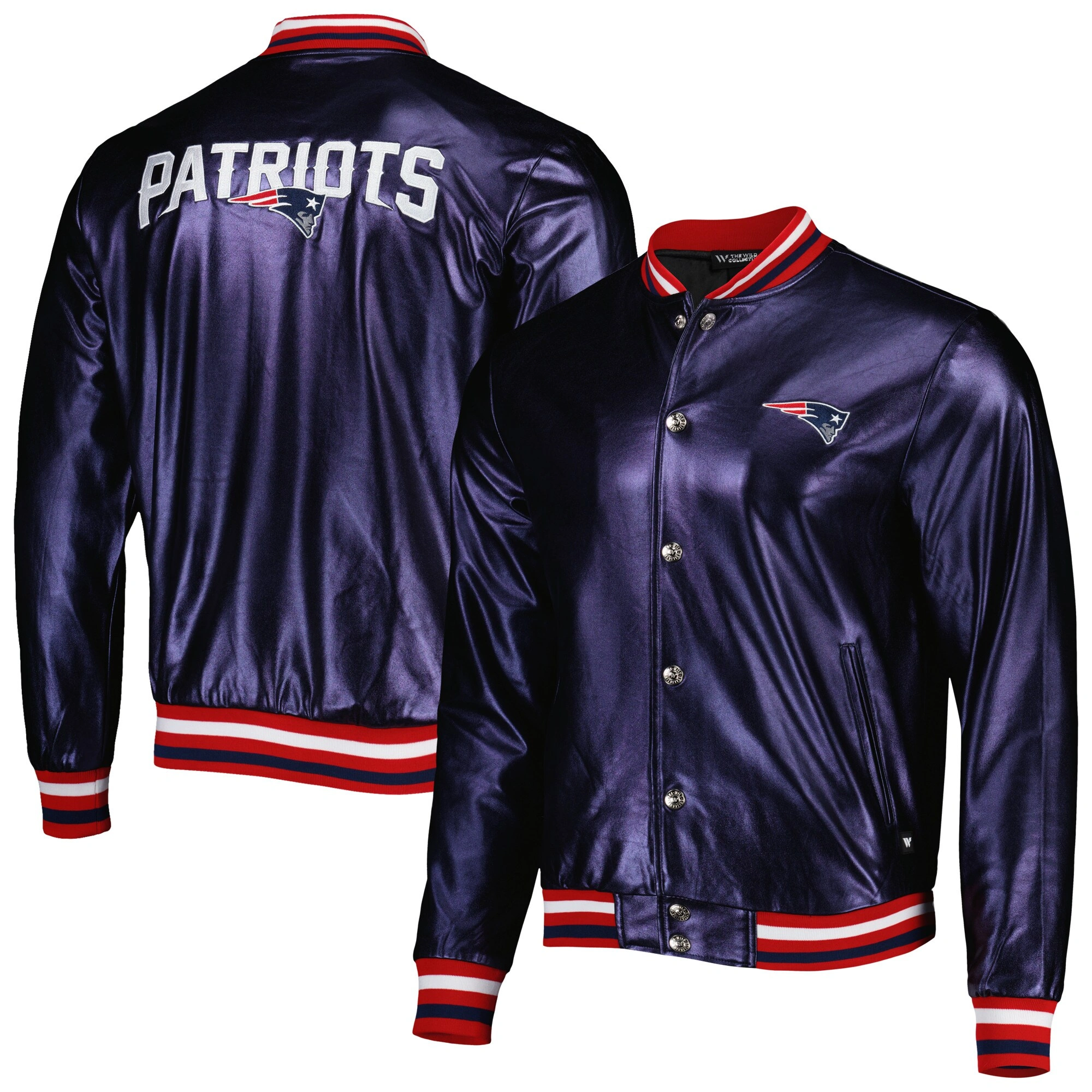 New england patriots the wild collective metallic bomber black polyester varsity jacket 3