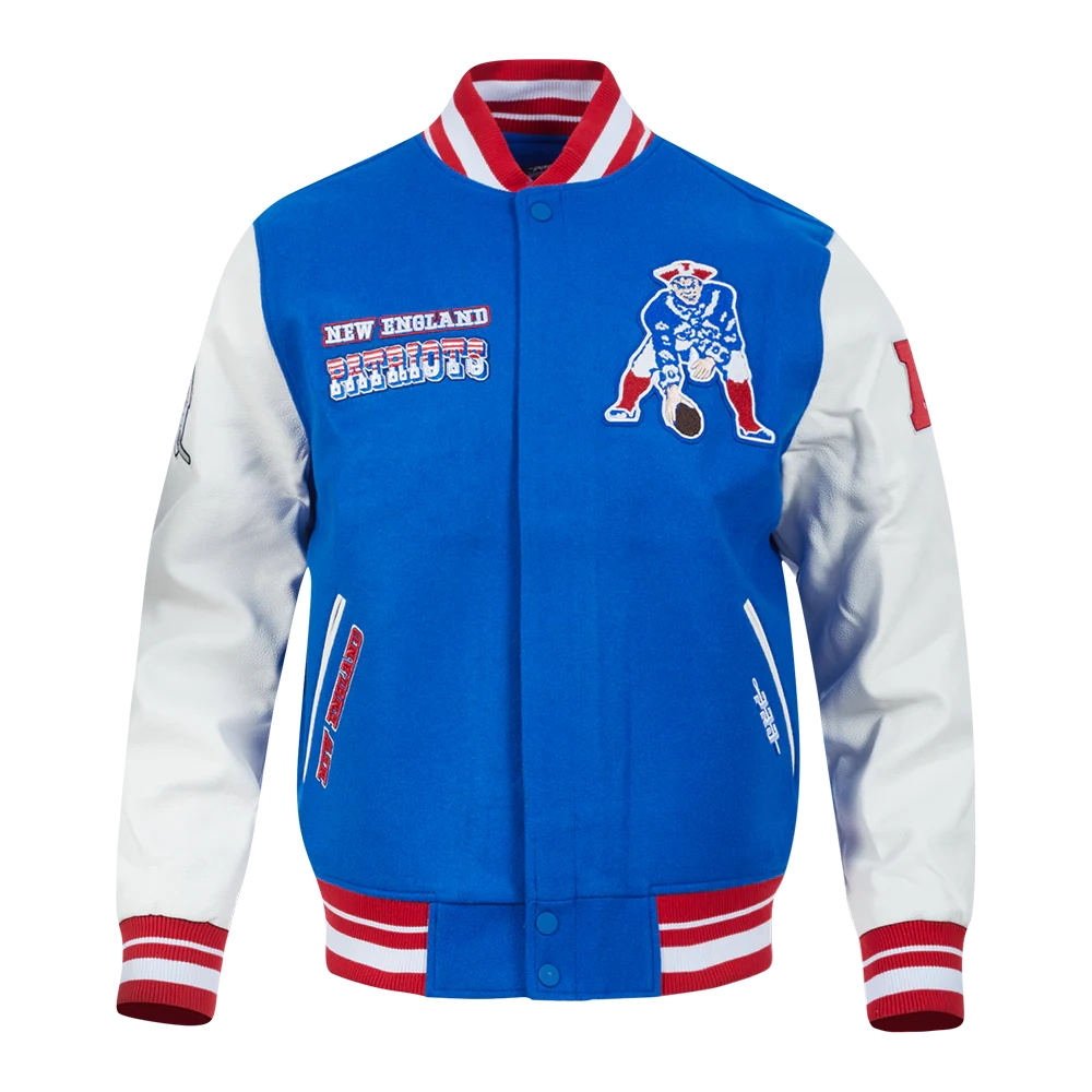 New england patriots wool leather blue varsity jacket