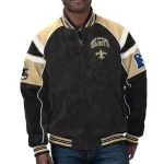 New Orleans Saints Black/Cream Raglan Suede Leather Jacket