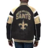 New orleans saints g iii sports by carl banks raglan blackcream leather varsity jacket 2