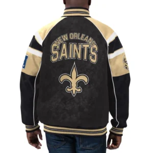 New orleans saints g iii sports by carl banks raglan blackcream leather varsity jacket 2