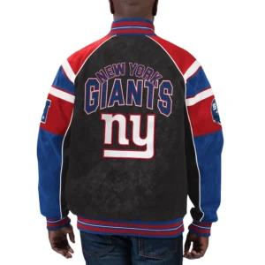 New york giants g iii sports by carl banks raglan black leather varsity jacket 1