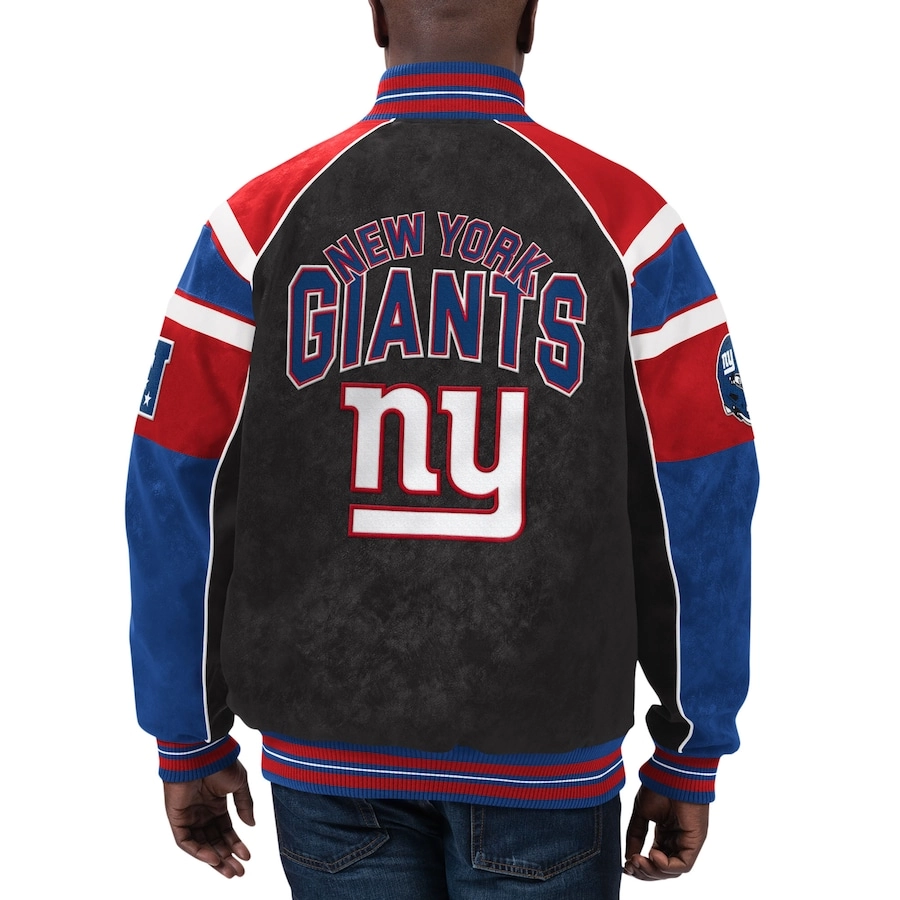 New york giants g iii sports by carl banks raglan black leather varsity jacket 1