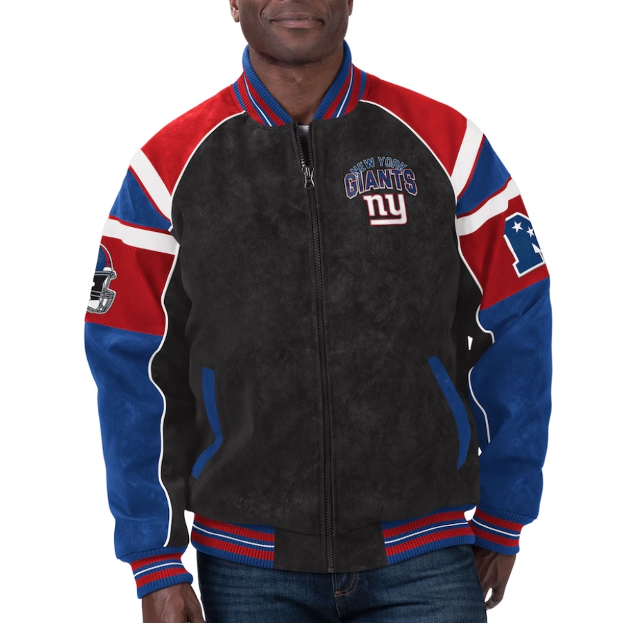 New york giants g iii sports by carl banks raglan black leather varsity jacket