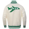 New york jets retro classic full snap cream satin jacket
