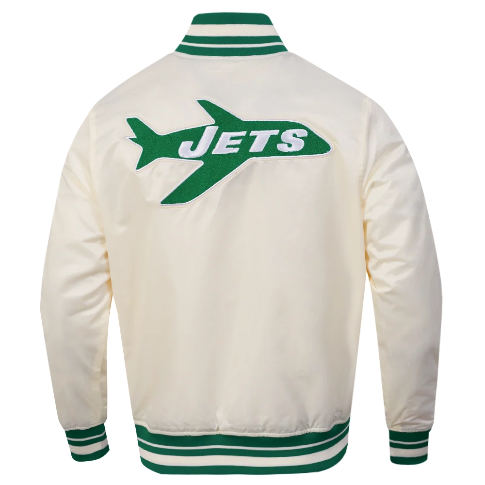 New york jets retro classic full snap cream satin jacket