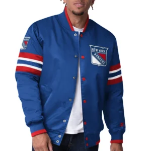 New york rangers scout blue satin varsity jacket 1