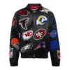 Nfl collage wool leather jacket black 1