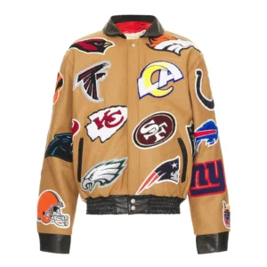Nfl collage wool leather jacket brown 1