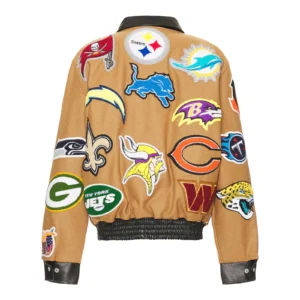 Nfl collage wool leather jacket brown 2
