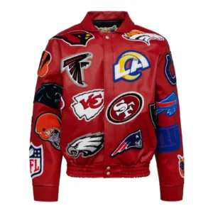 Nfl collage wool leather jacket red 1