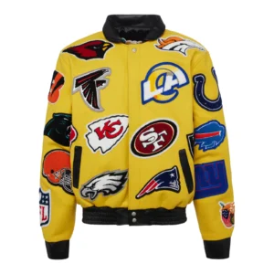 Nfl collage wool leather jacket yellow 1