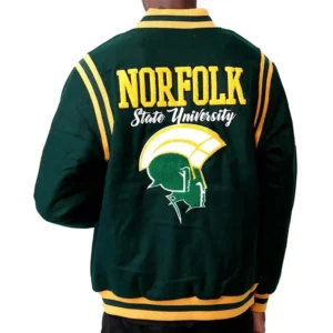 Norfolk state spartans green wool varsity jacket