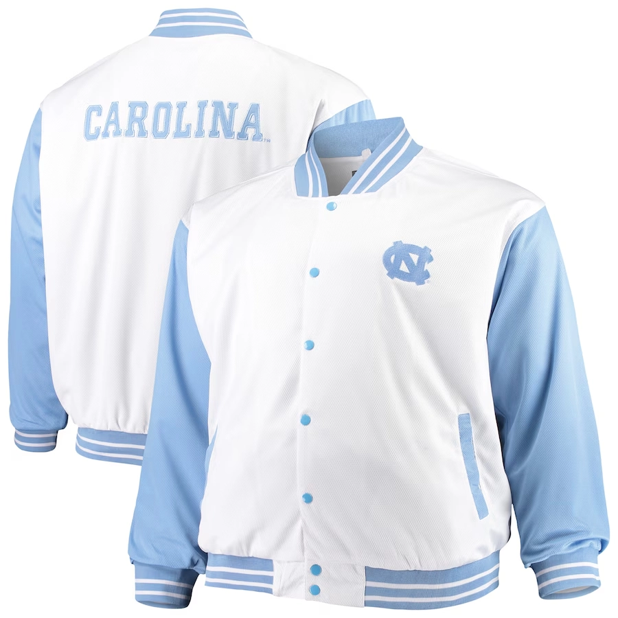 North carolina tar heels big tall whitenavy polyester varsity jacket 5