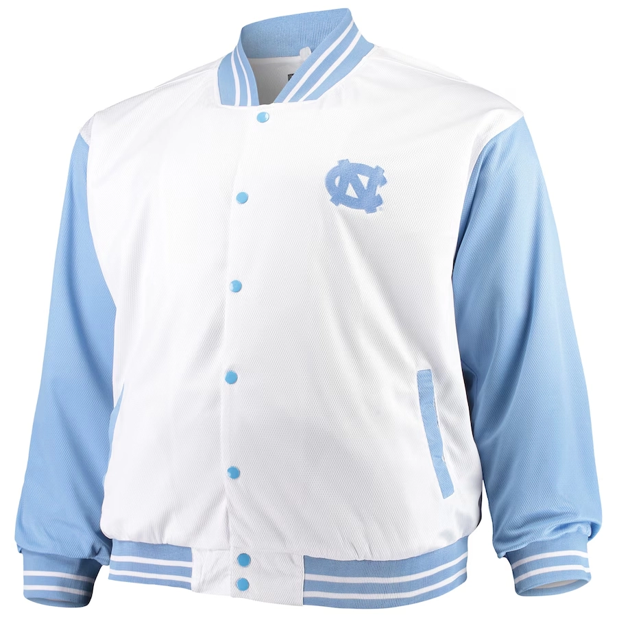 North carolina tar heels big tall whitenavy polyester varsity jacket 6