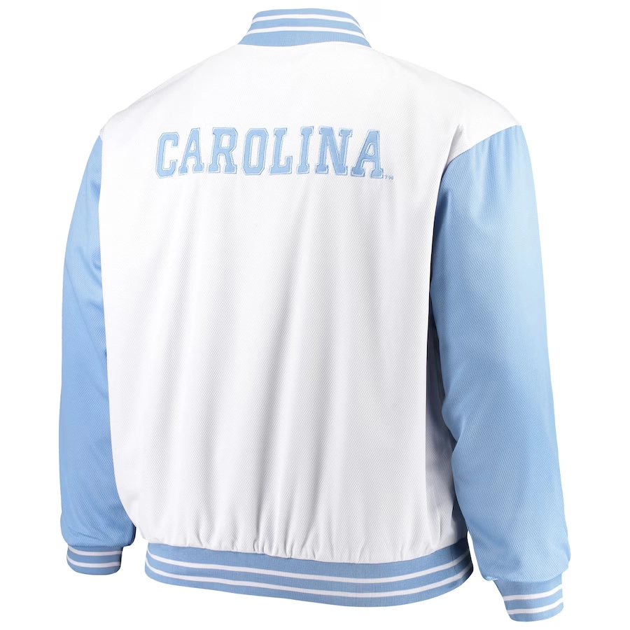 North carolina tar heels big tall whitenavy polyester varsity jacket 7