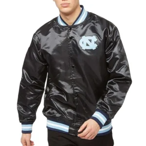 North carolina tar heels black satin varsity jacket 1