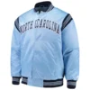 North carolina tar heels enforcer full snap satin varsity jacket blue 1