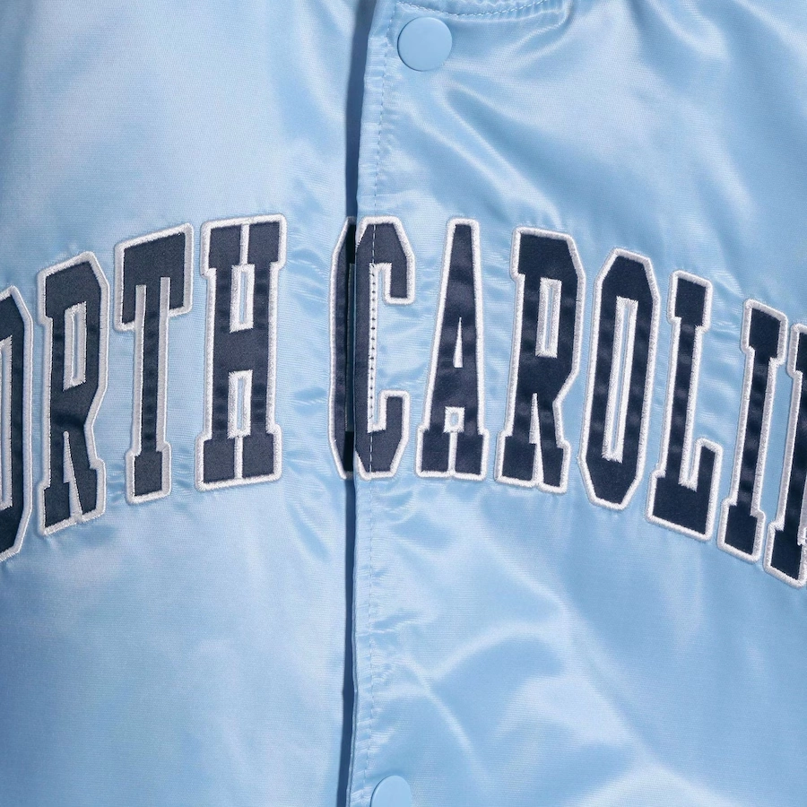 North carolina tar heels enforcer full snap satin varsity jacket blue 3