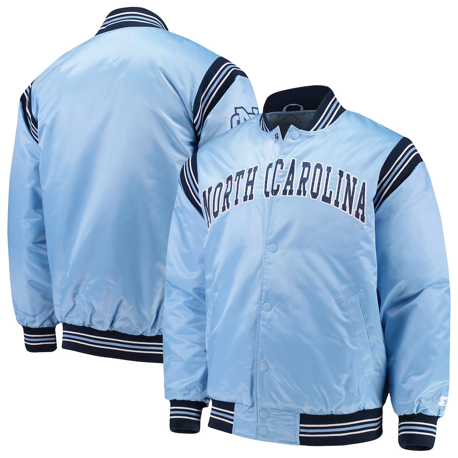 North carolina tar heels enforcer full snap satin varsity jacket blue 4