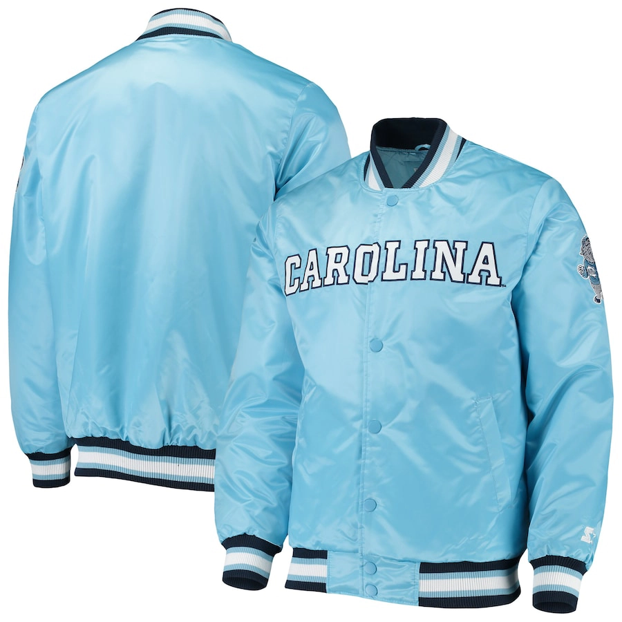 North carolina tar heels o line blue satin varsity jacket 2