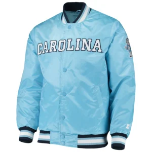 North carolina tar heels o line blue satin varsity jacket 3