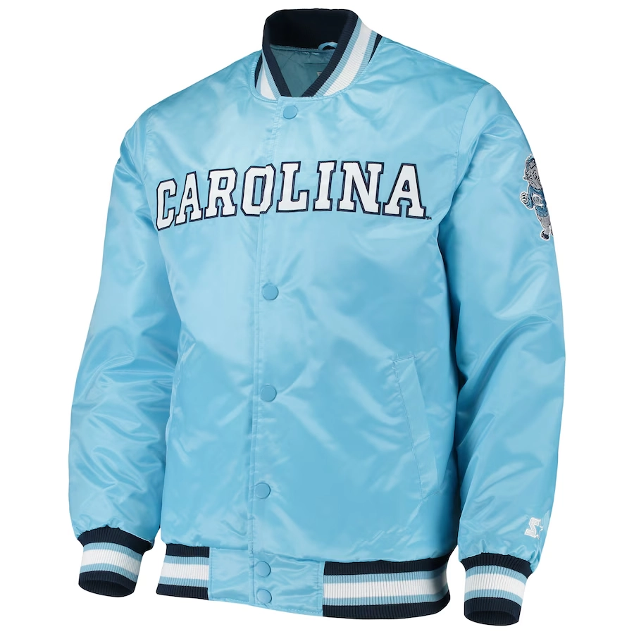 North carolina tar heels o line blue satin varsity jacket 3