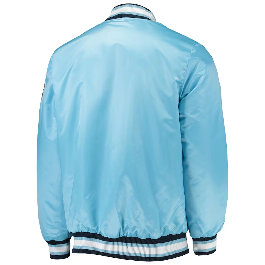 North carolina tar heels o line blue satin varsity jacket 4