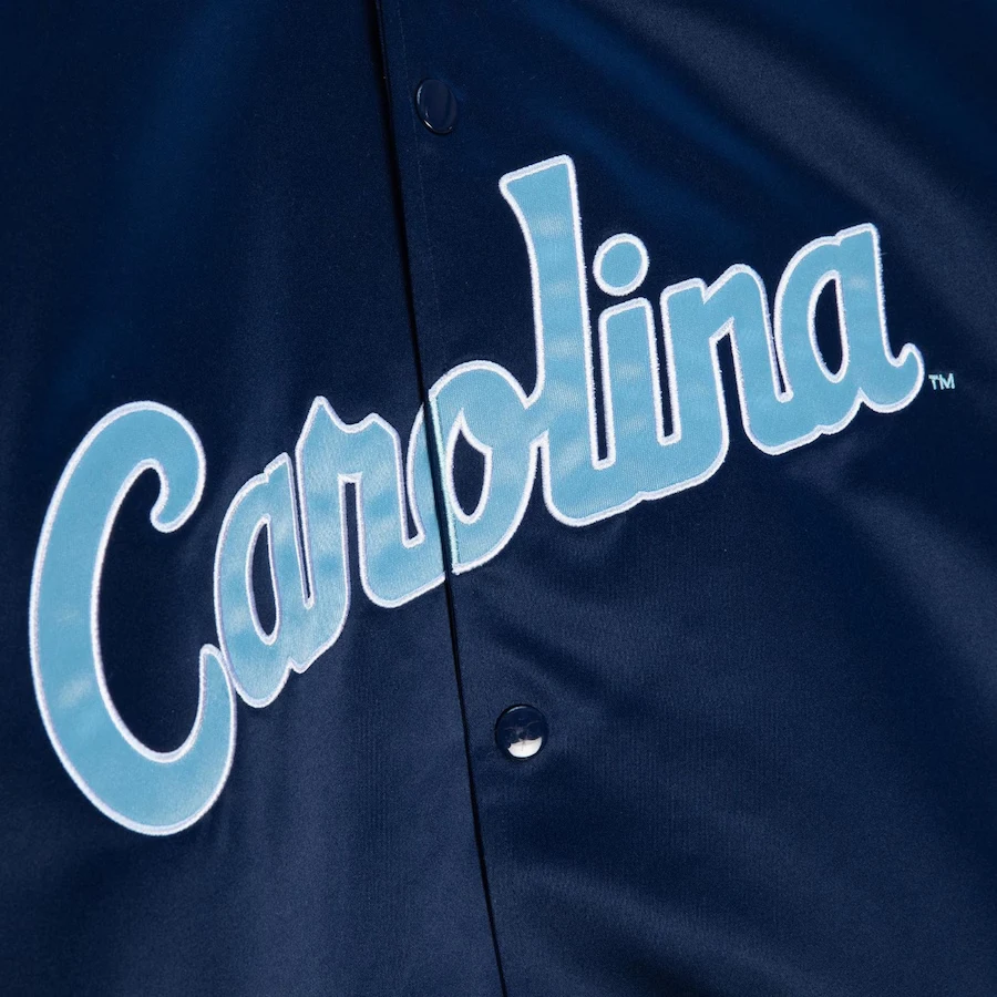North carolina tar heels raglan full snap satin varsity jacket 1