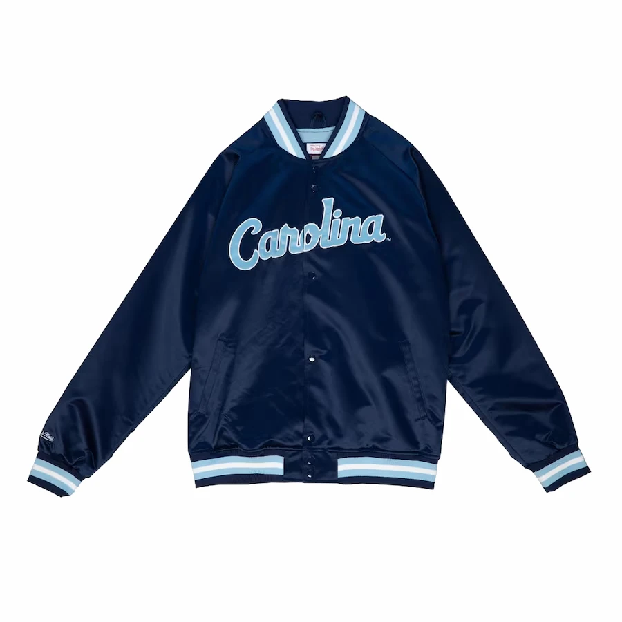 North carolina tar heels raglan full snap satin varsity jacket 3