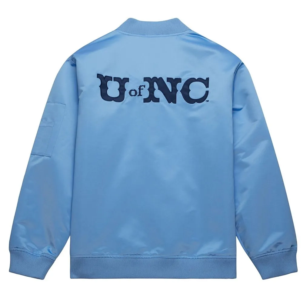North carolina tar heels vintage logo light blue satin varsity jacket 4