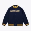 Notre dame fighting irish logo full zip navy satin varsity jacket 2