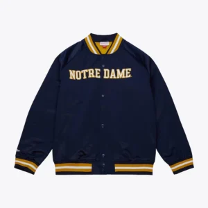 Notre dame fighting irish logo full zip navy satin varsity jacket 2