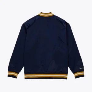 Notre dame fighting irish logo full zip navy satin varsity jacket 3