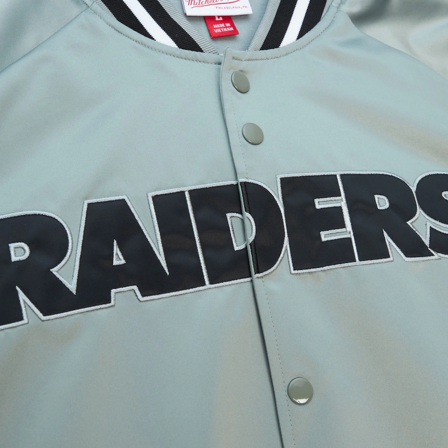 Oakland raiders raglan full snap satin varsity jacket 2