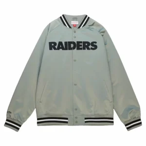 Oakland raiders raglan full snap satin varsity jacket 3