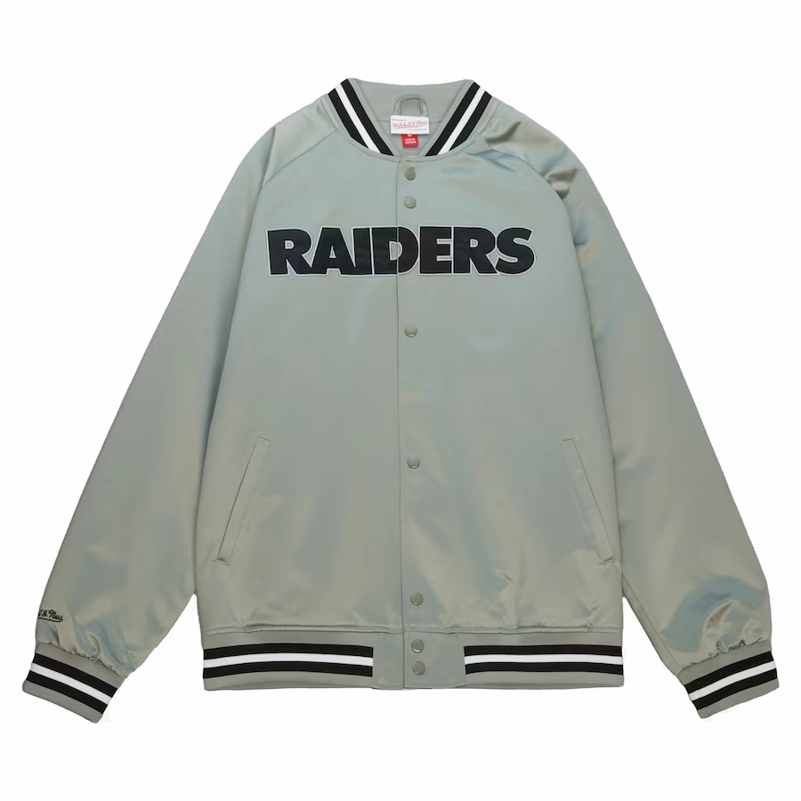 Oakland raiders raglan full snap satin varsity jacket 3