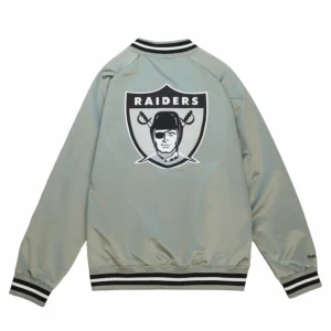 Oakland raiders raglan full snap satin varsity jacket 4