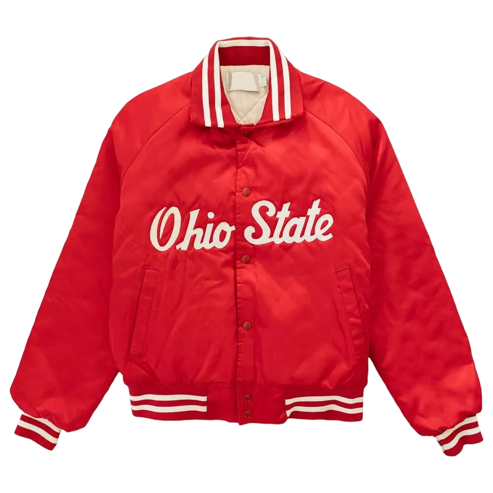 Ohio state buckeyes 1980s ohio bomber red satin varsity jacket