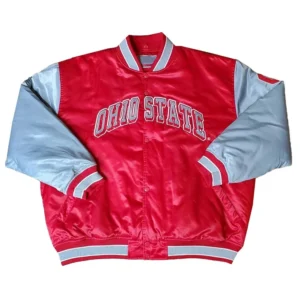 Ohio state buckeyes bomber red gray satin varsity jacket 1