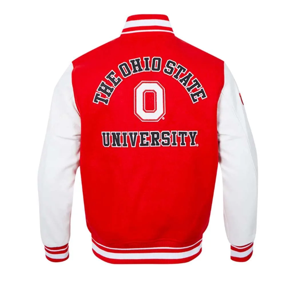 Ohio state buckeyes classic redwhite leather varsity jacket