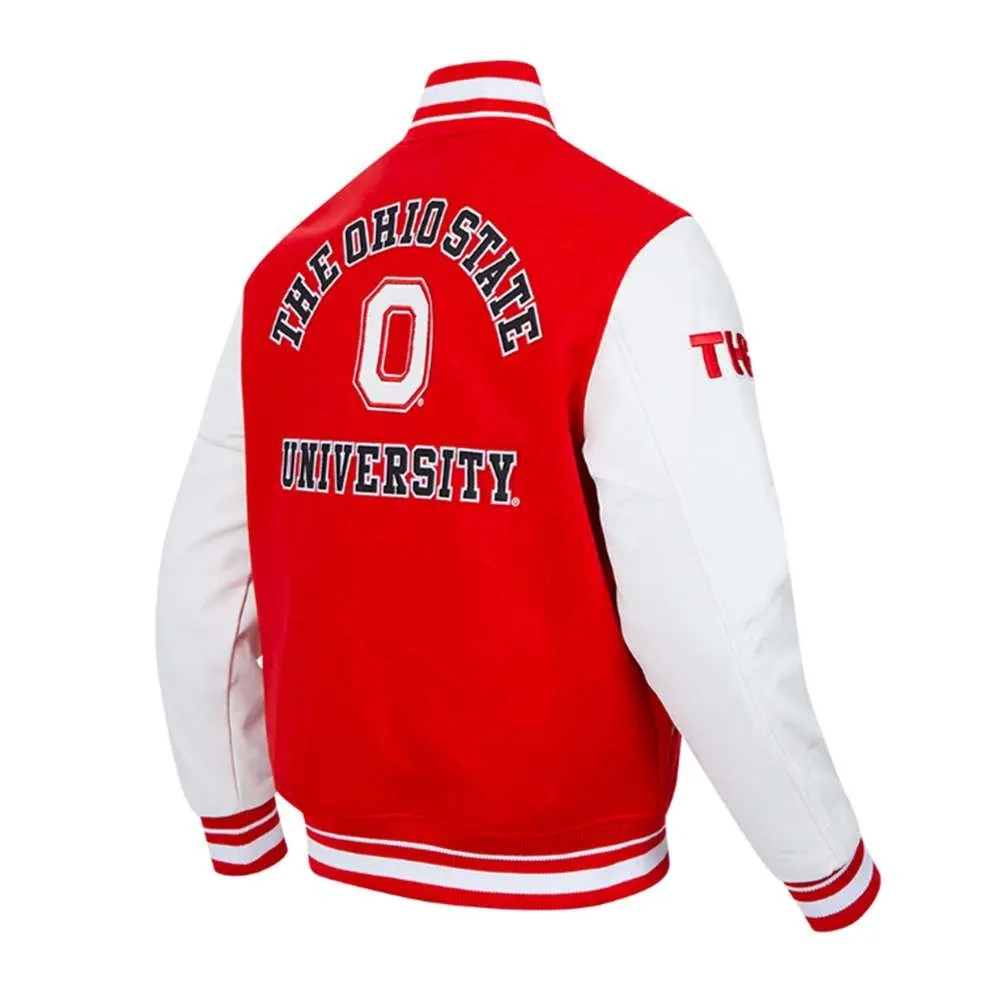 Ohio state buckeyes classic redwhite wool leather jacket
