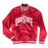 Ohio state buckeyes classic rib knitted red satin varsity jacket 1