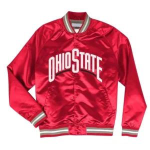 Ohio state buckeyes classic rib knitted red satin varsity jacket 1