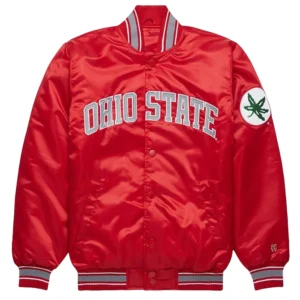 Ohio state buckeyes full snap red satin varsity jacket
