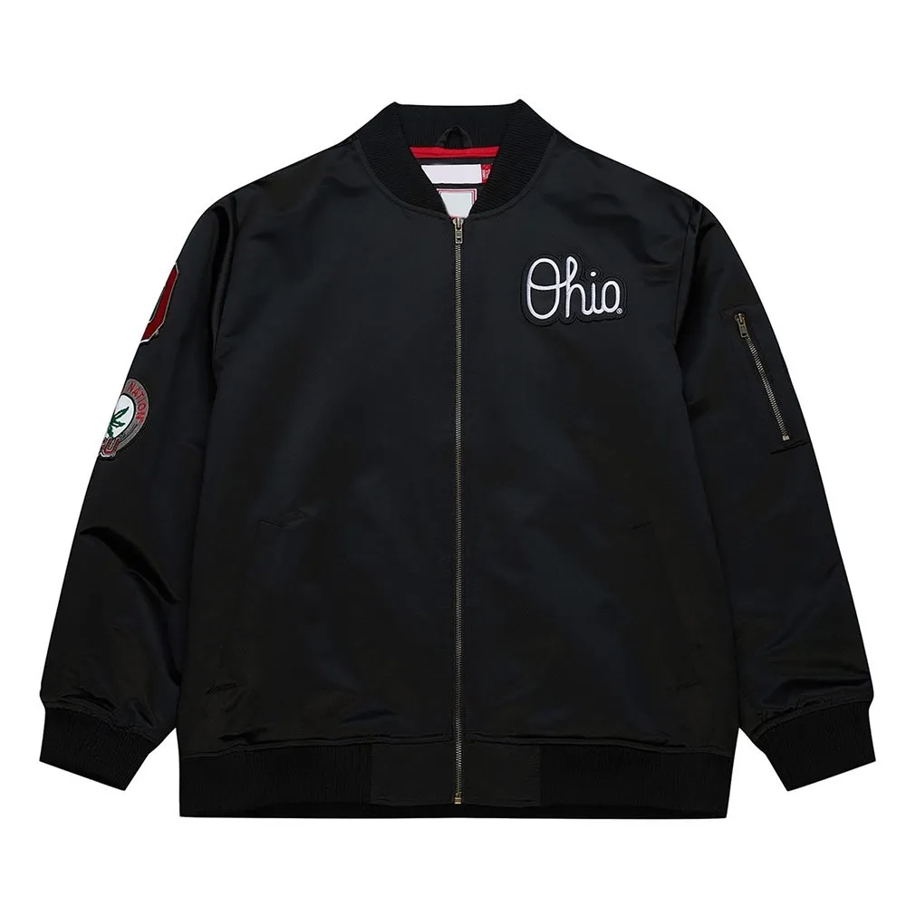 Ohio state buckeyes logo bomber black satin varsity jacket 1