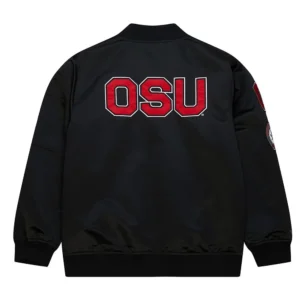 Ohio state buckeyes logo bomber black satin varsity jacket